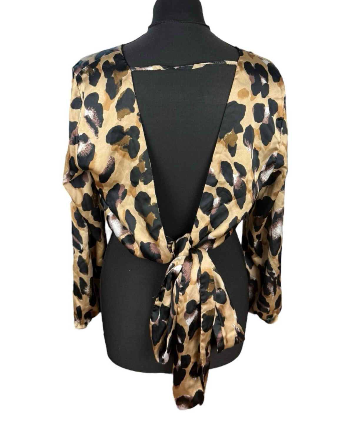 Boohoo Satin Crop Top Leopard Print Backless V Neck Women's UK Size 12