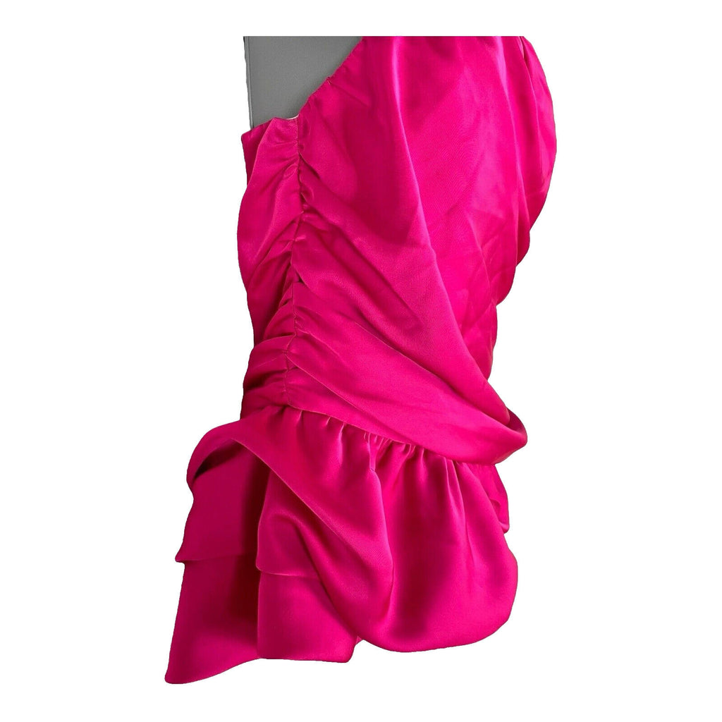 Pink Satin Ruffle Top Strapless Blouse Women's UK Size S