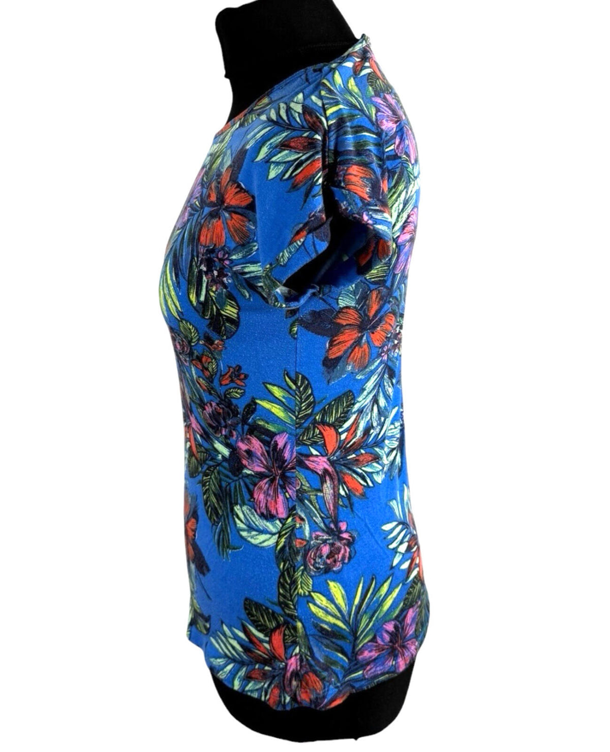Peacocks T-Shirt Blouse Women's UK Size 8 Tropical Print Zip Back Multicolour