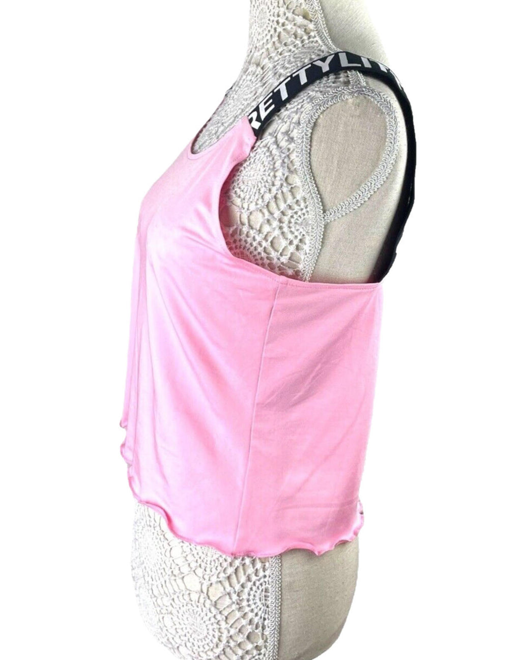 Pretty Little Thing Pink Tank Top Logo Band Straps Women's UK Size S