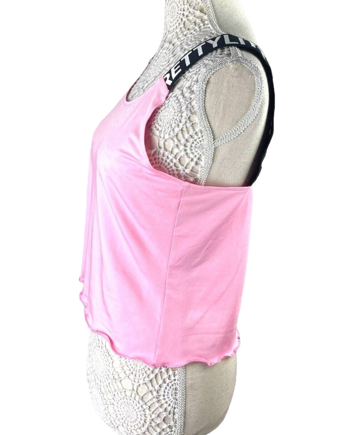 Pretty Little Thing Pink Tank Top Logo Band Straps Women's UK Size S