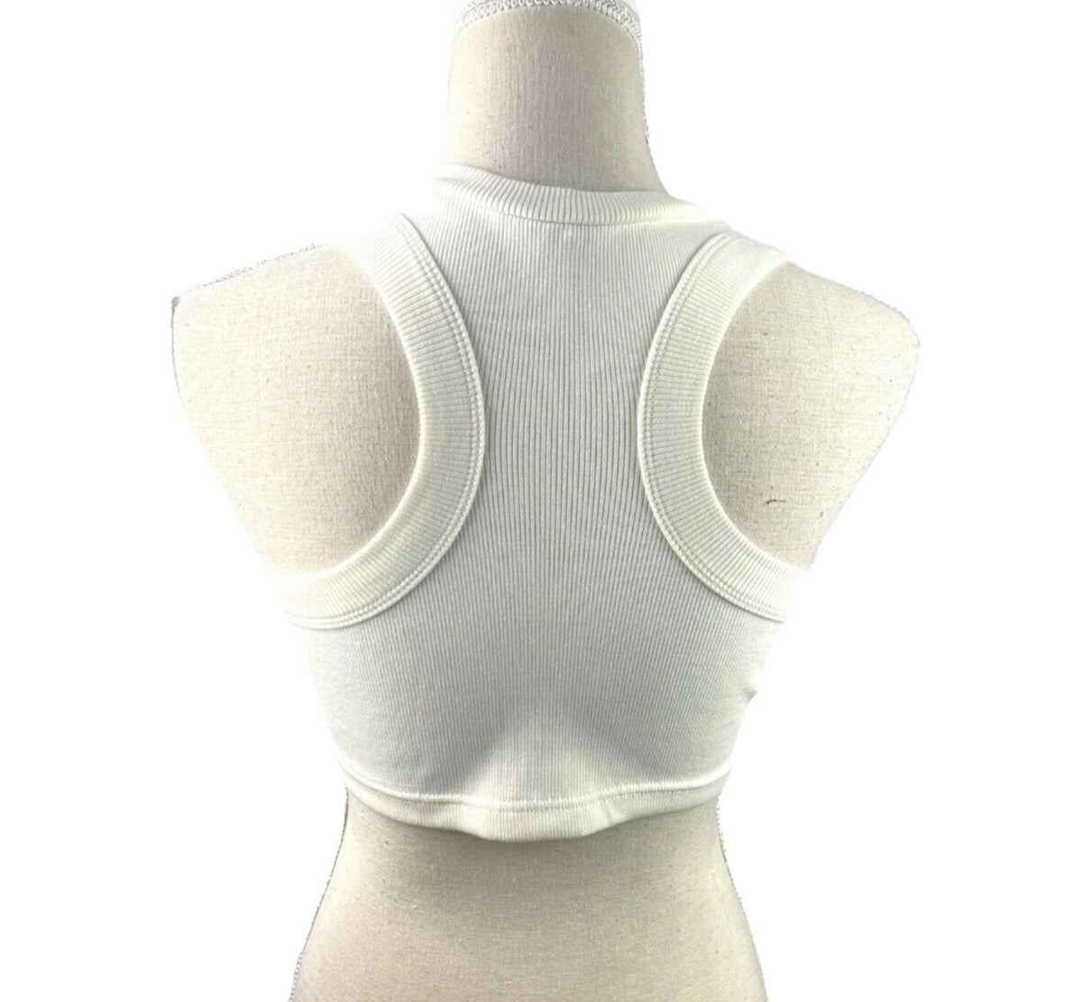 Ribbed Racerback Crop Top Women's UK Size S Ivory Crew Neck Sleeveless Summer