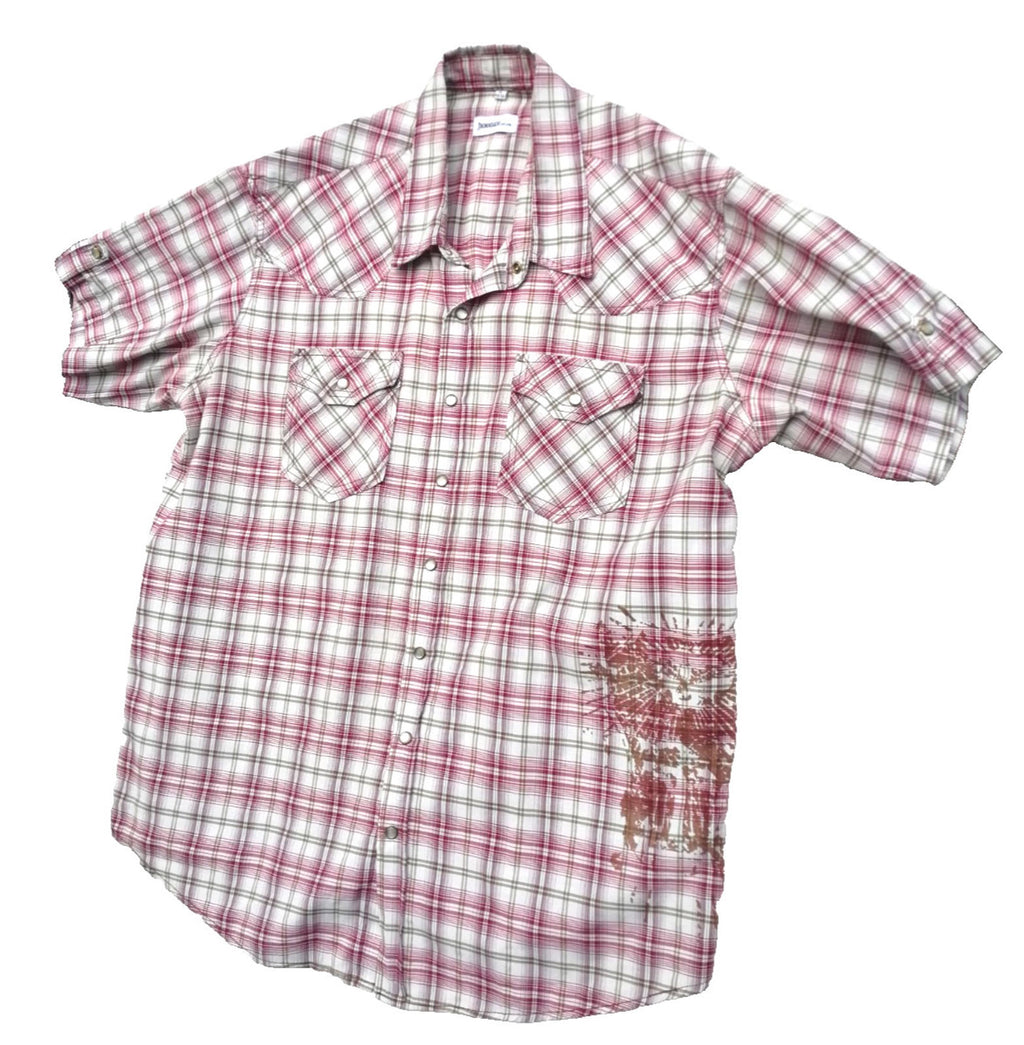 Jacamo Men's Shirt UK Size XL Red White Check Graphic Print Snap Buttons Pockets