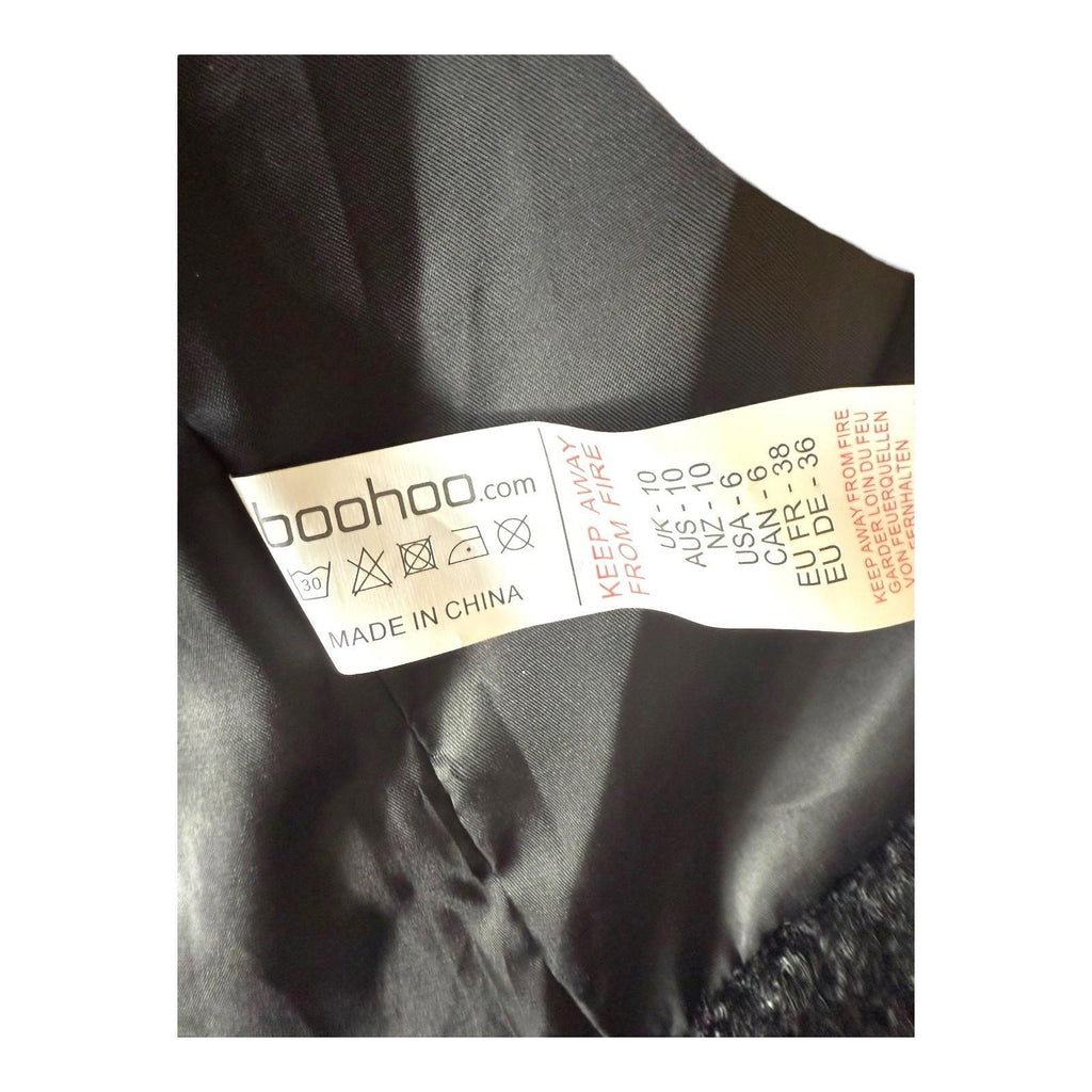 Boohoo Black Teddy Fleece Coat Relaxed Fit Collared Women's UK Size 10