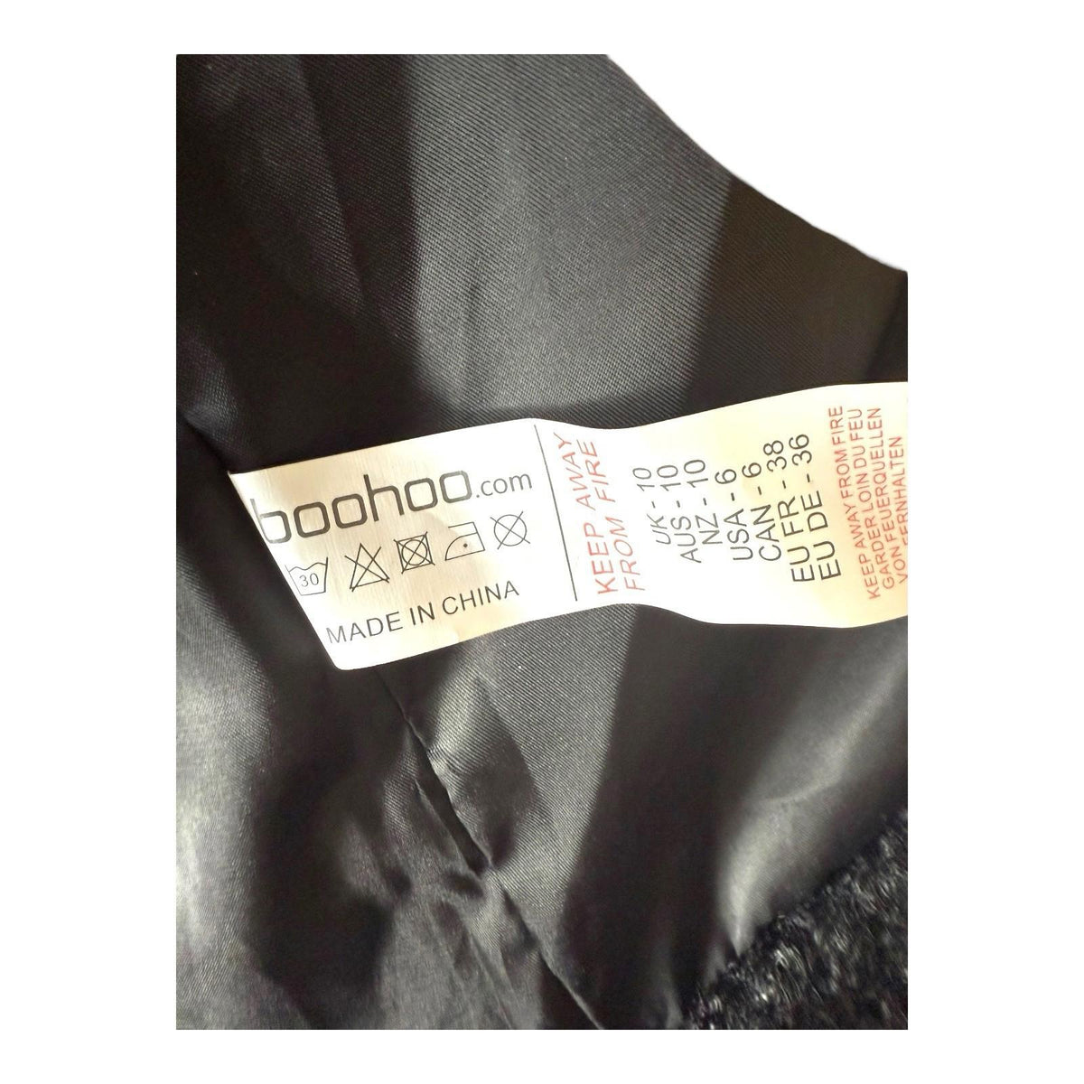 Boohoo Black Teddy Fleece Coat Relaxed Fit Collared Women's UK Size 10