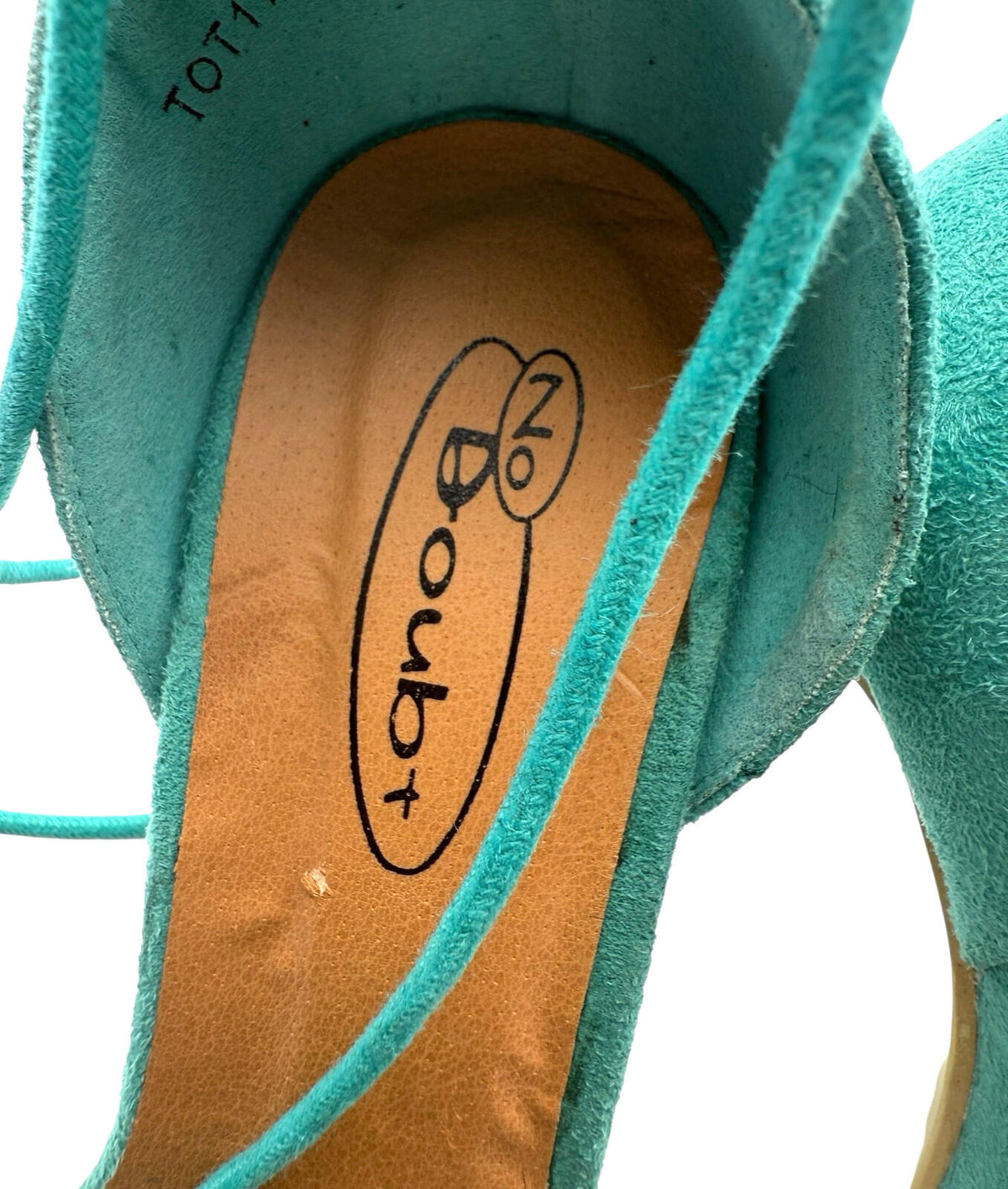 No Doubt DarkGreen No Doubt Strap Up Stiletto Shoes Women's UK Size 4 Open Tasseled Toe Green Suede