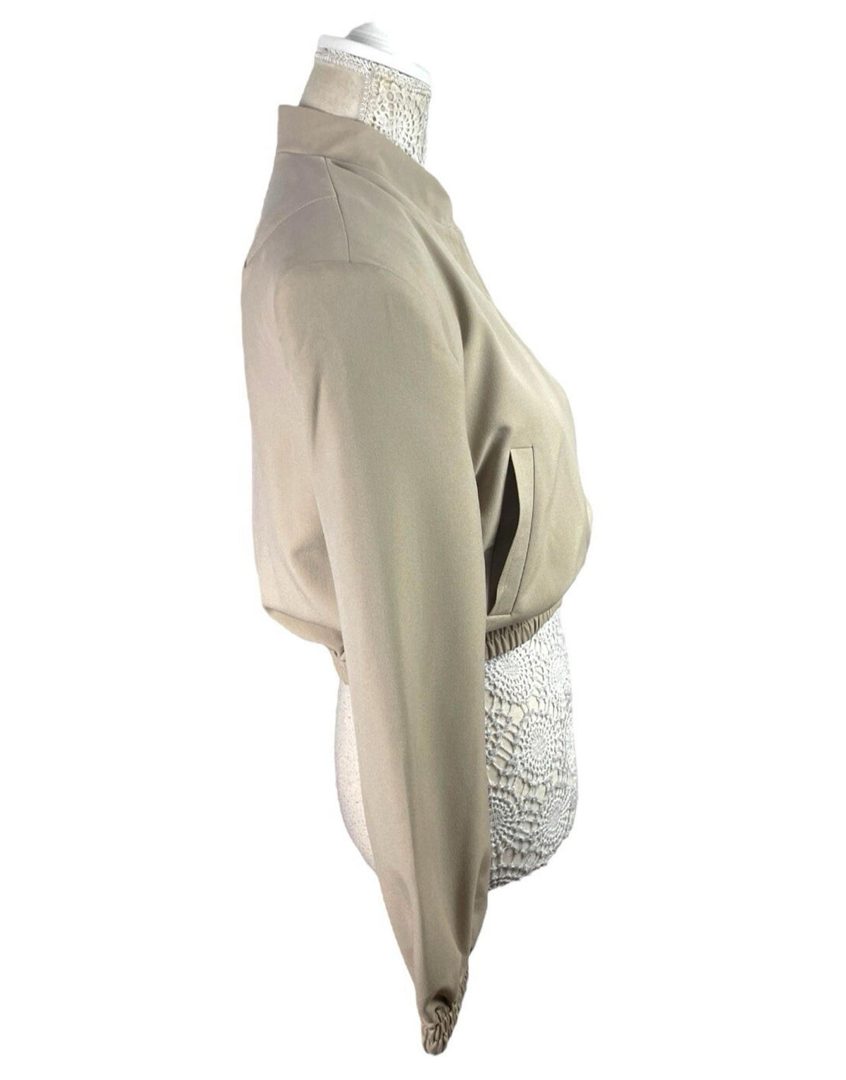 ASOS Beige Cropped Trench Coat Shoulder Pads High Neck Women's UK Size 8