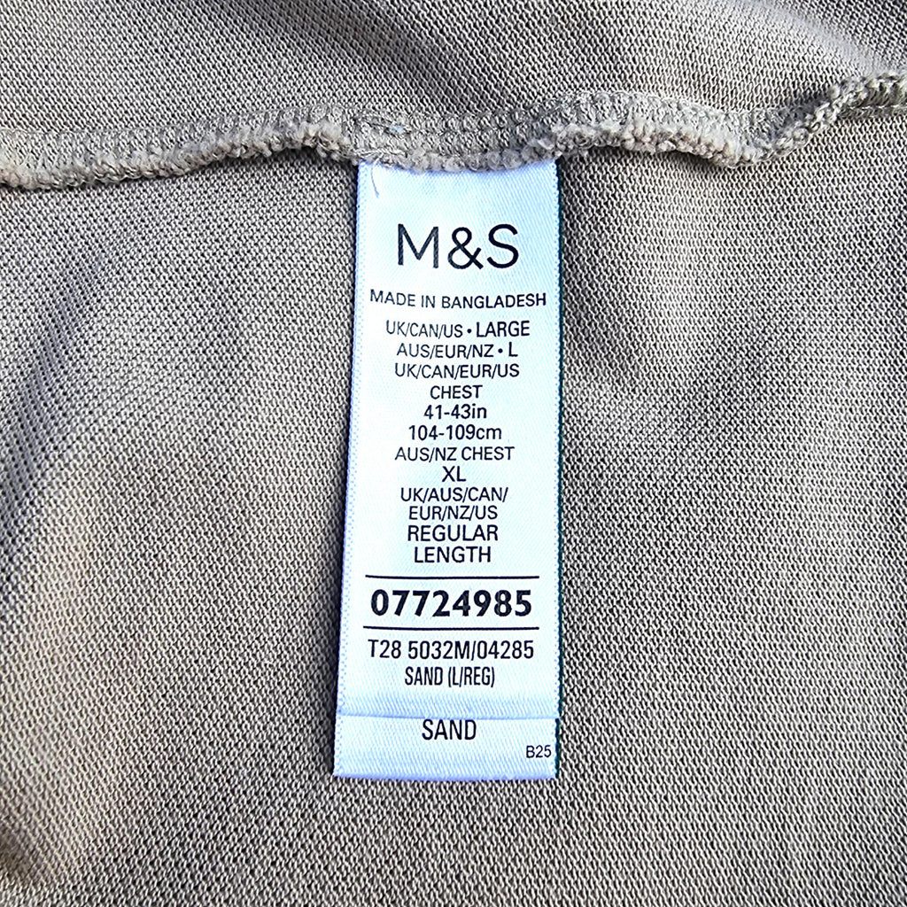 Marks & Spencer Tan M&S Polo Shirt Men's UK Size L Beige Sand Short Sleeve 100% Cotton 41-43" Chest