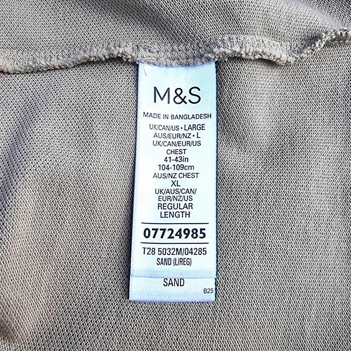 Marks & Spencer Tan M&S Polo Shirt Men's UK Size L Beige Sand Short Sleeve 100% Cotton 41-43" Chest