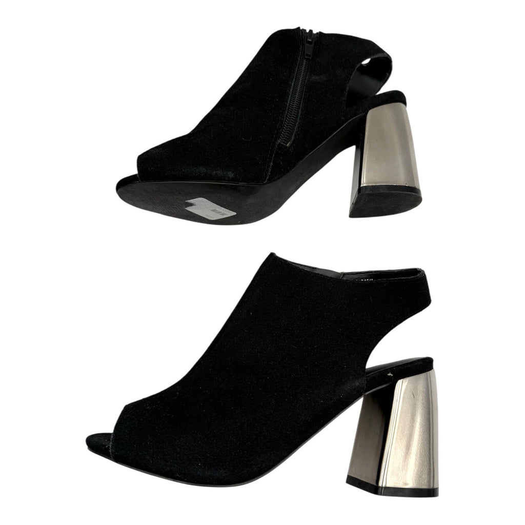 New Look Black NewLook Peep Toe Ankle Boots Women's UK Size Mirrored Silver Block Heel Black