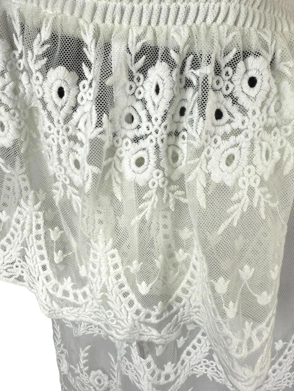 New Look Off Shoulder Blouse Women's UK Size 10 White Lace Trim Shirred Bardot