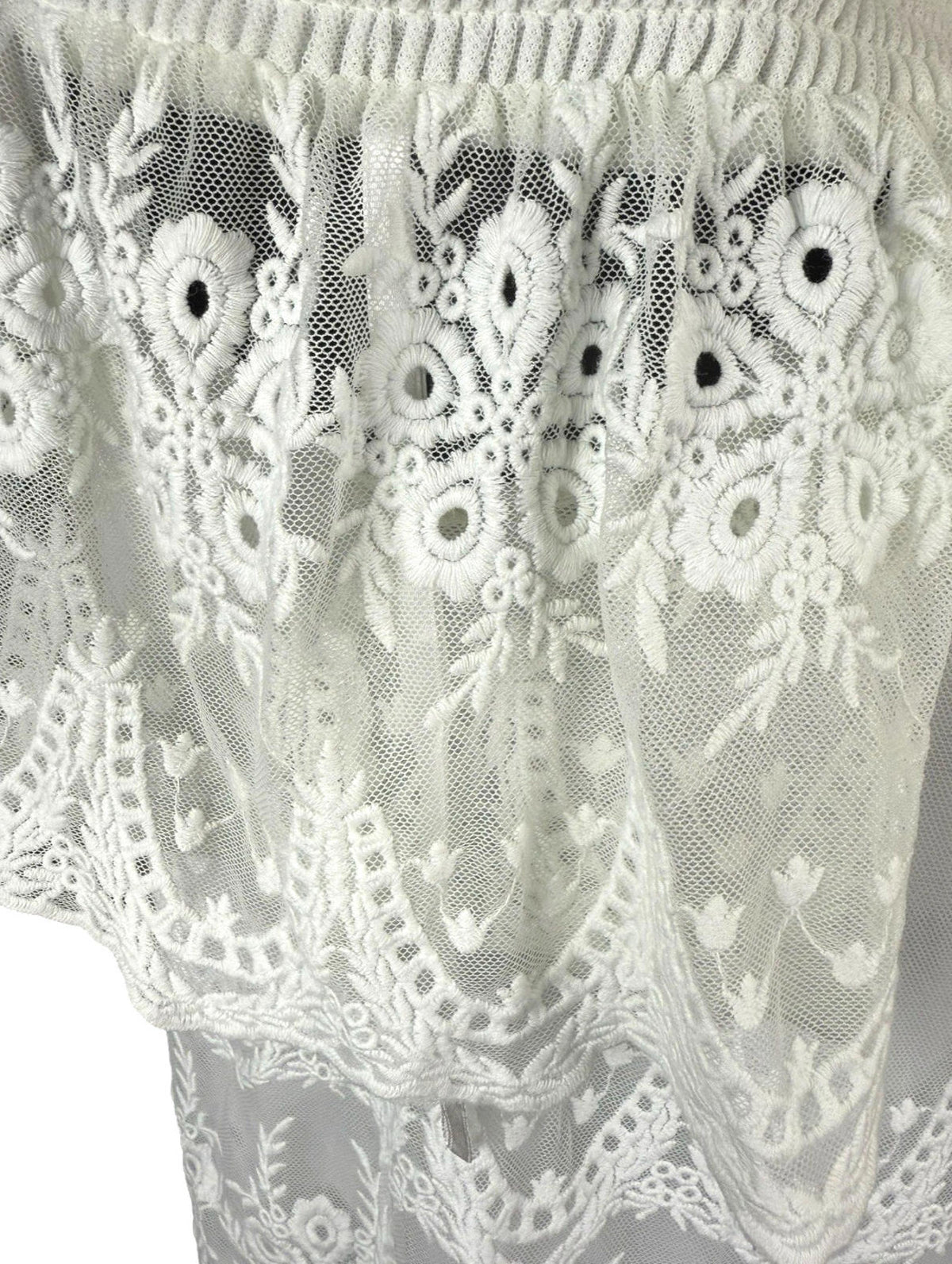 New Look Off Shoulder Blouse Women's UK Size 10 White Lace Trim Shirred Bardot