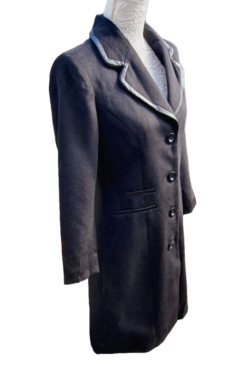 Women's Long Black Fitted Coat Size UK 8 - 10 Small