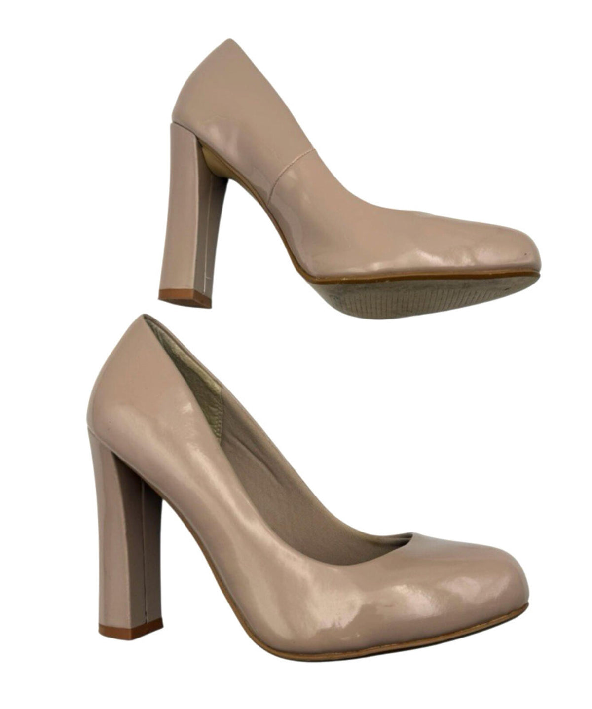 Next Get The Look Block Heel Shoes Women's UK Size 6 Beige Patent Leather Nude