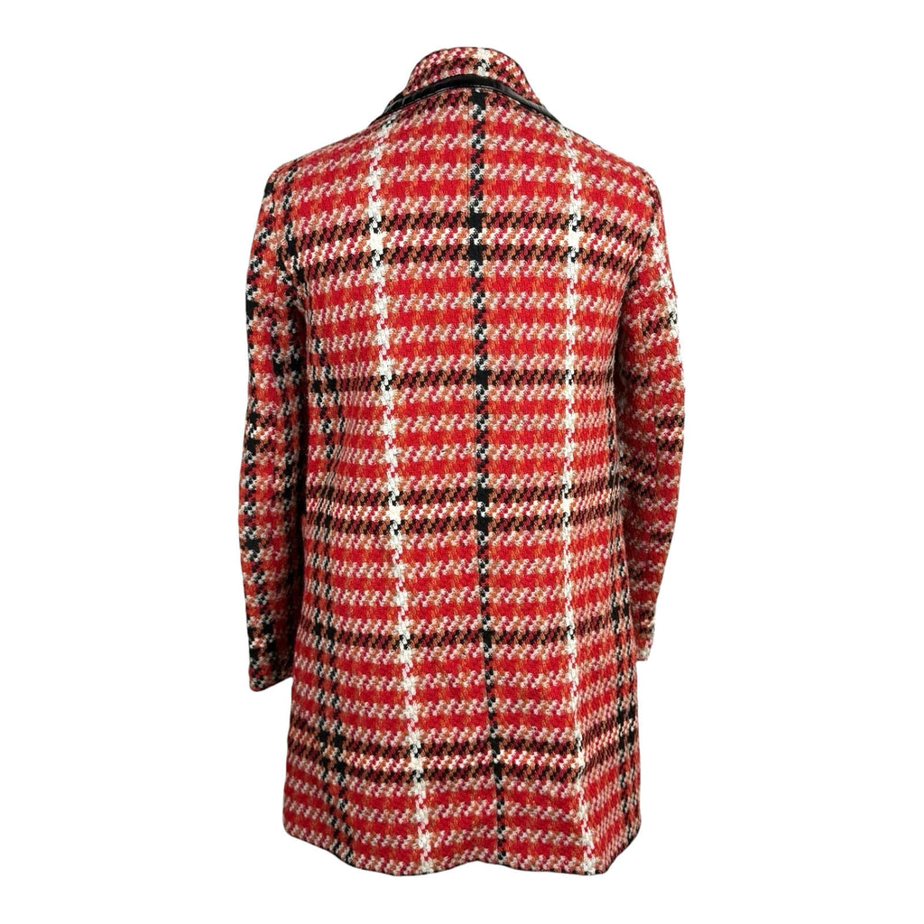 Topshop Red Check Overcoat Women's UK Size 8 Collared Pockets Lined Button Up