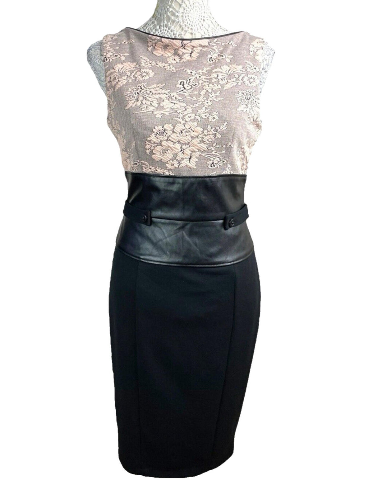 Amy Childs Midi Dress Women's UK Size 12 Rose Lace Detail Formal Sleeveless Zip