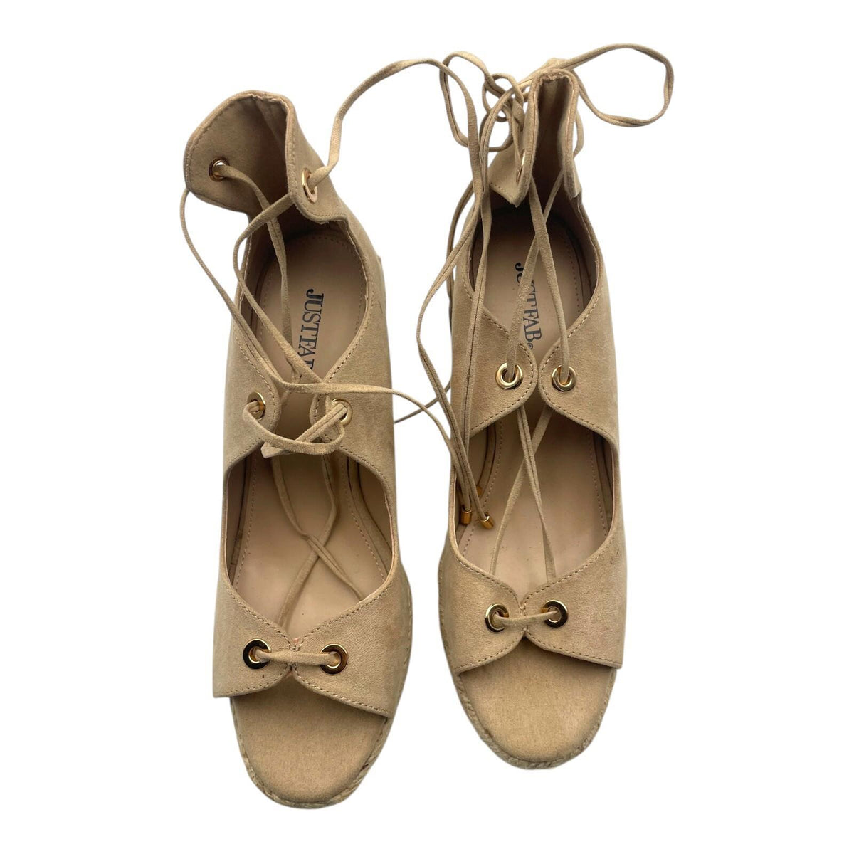 Just Fab Wedge Espadrille Shoes Women's UK Size 6 Beige Suede Lace-Up Ankle