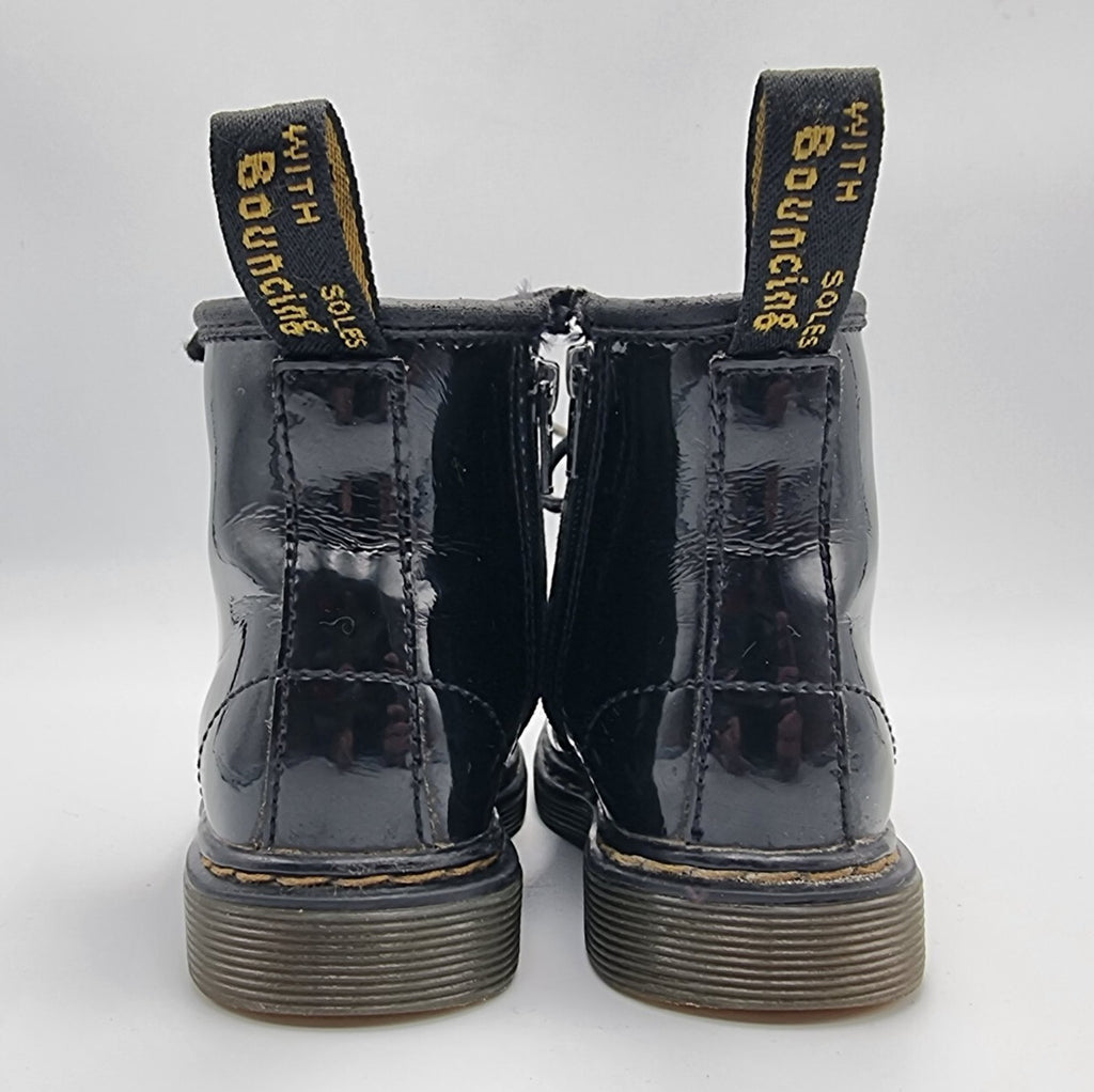 Dr Martens Toddler 1460 Black Patent Boots Side Zip Shoes Kids Size UK 7 EUR 24