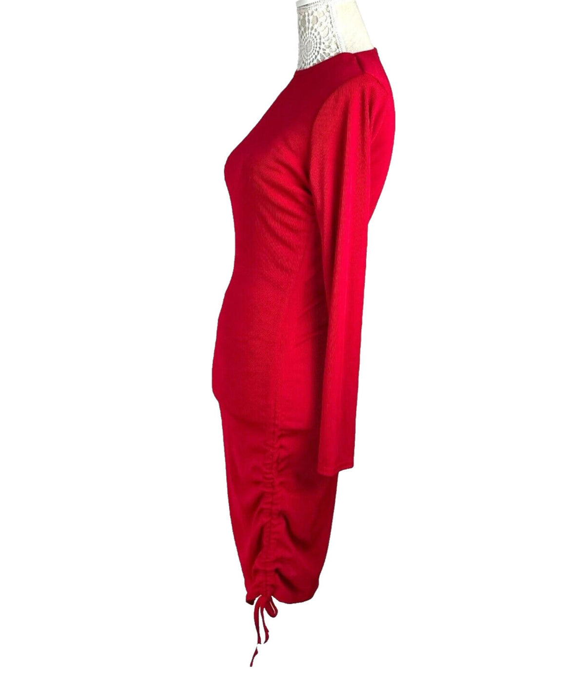 Pretty Little Thing Rib Body Con Dress Red Midi Women’s UK Size 8