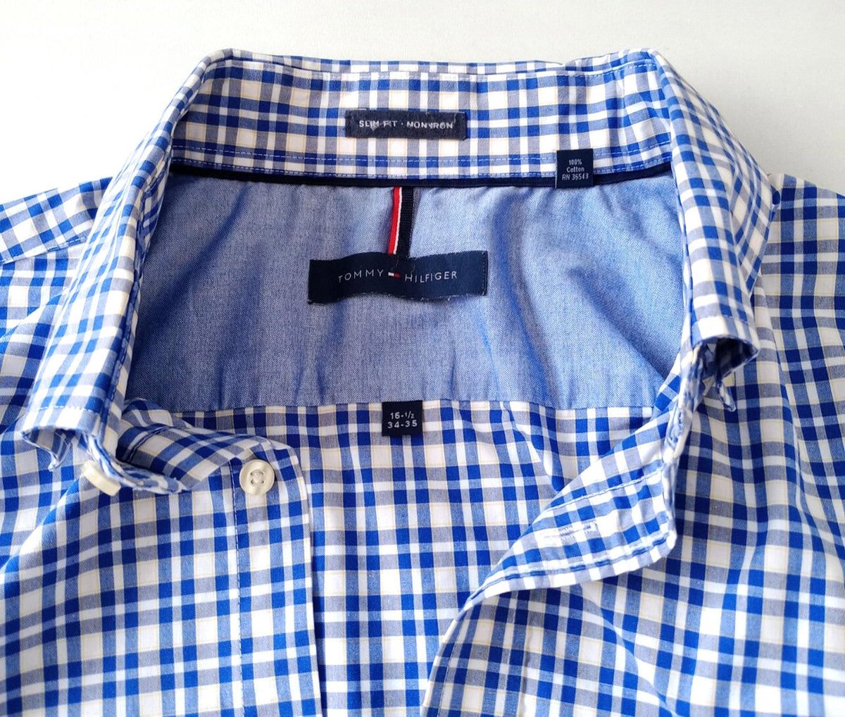 Tommy Hilfiger Shirt Men's UK Size M Blue Check Long Sleeve Pockets