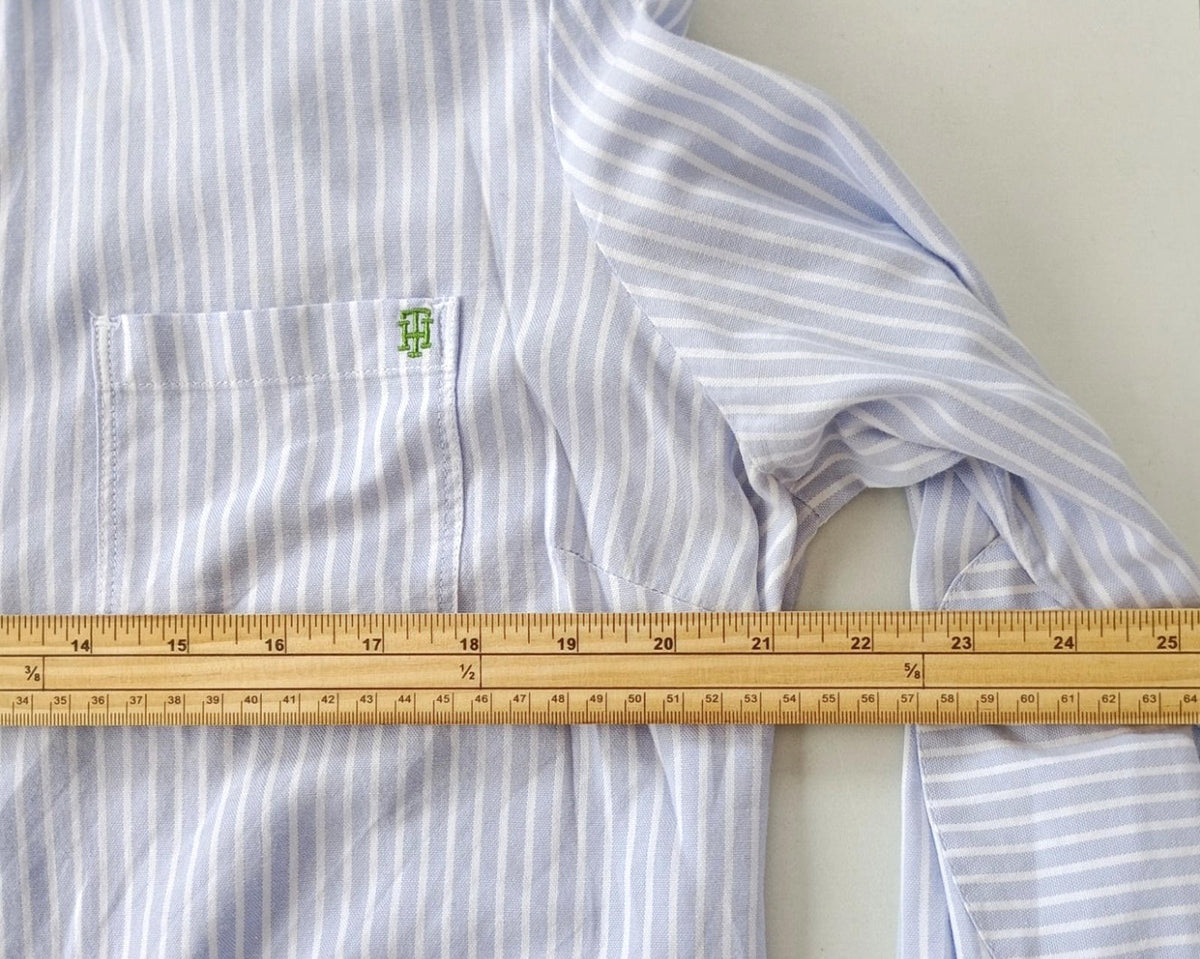 Tommy Hilfiger Shirt Men's UK Size XL Blue Striped Long Sleeve Pockets Easy Care