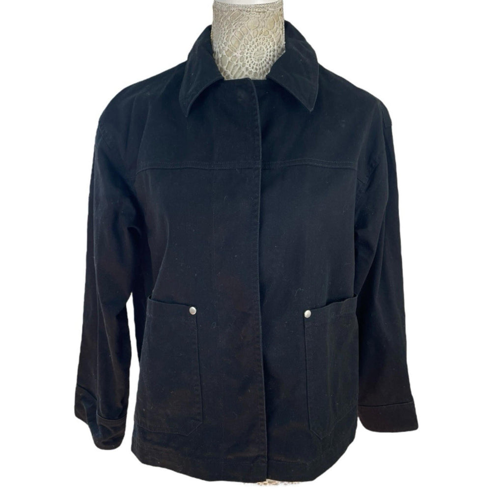ASOS Petite Black Denim Jacket Relaxed Fit Women's UK Size 8