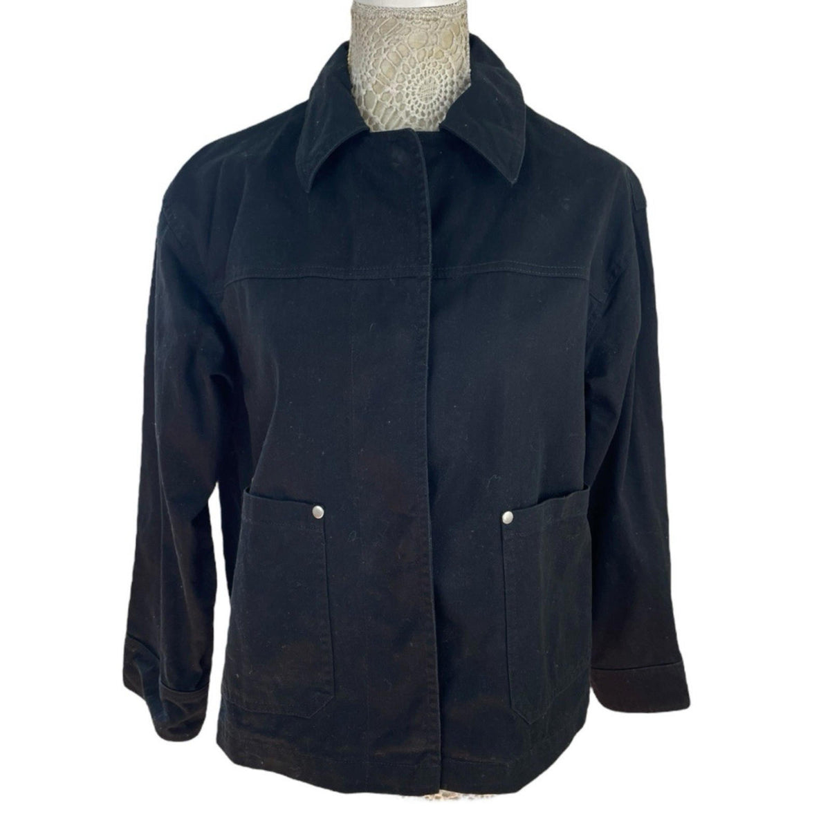 ASOS Petite Black Denim Jacket Relaxed Fit Women's UK Size 8