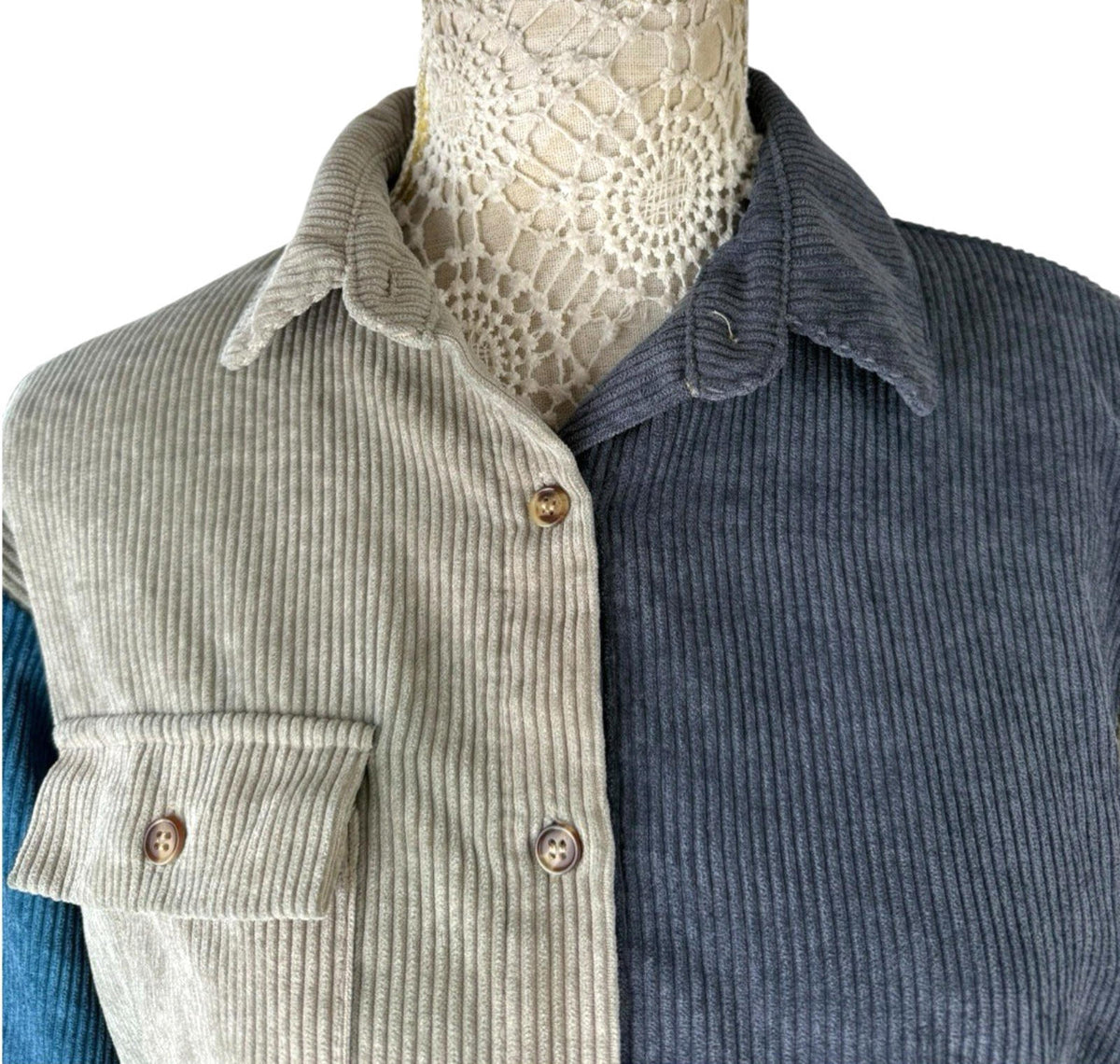 Nasty Gal Corduroy Shirt Oversized Colour Block Front Pocket Women’s UK Size 8