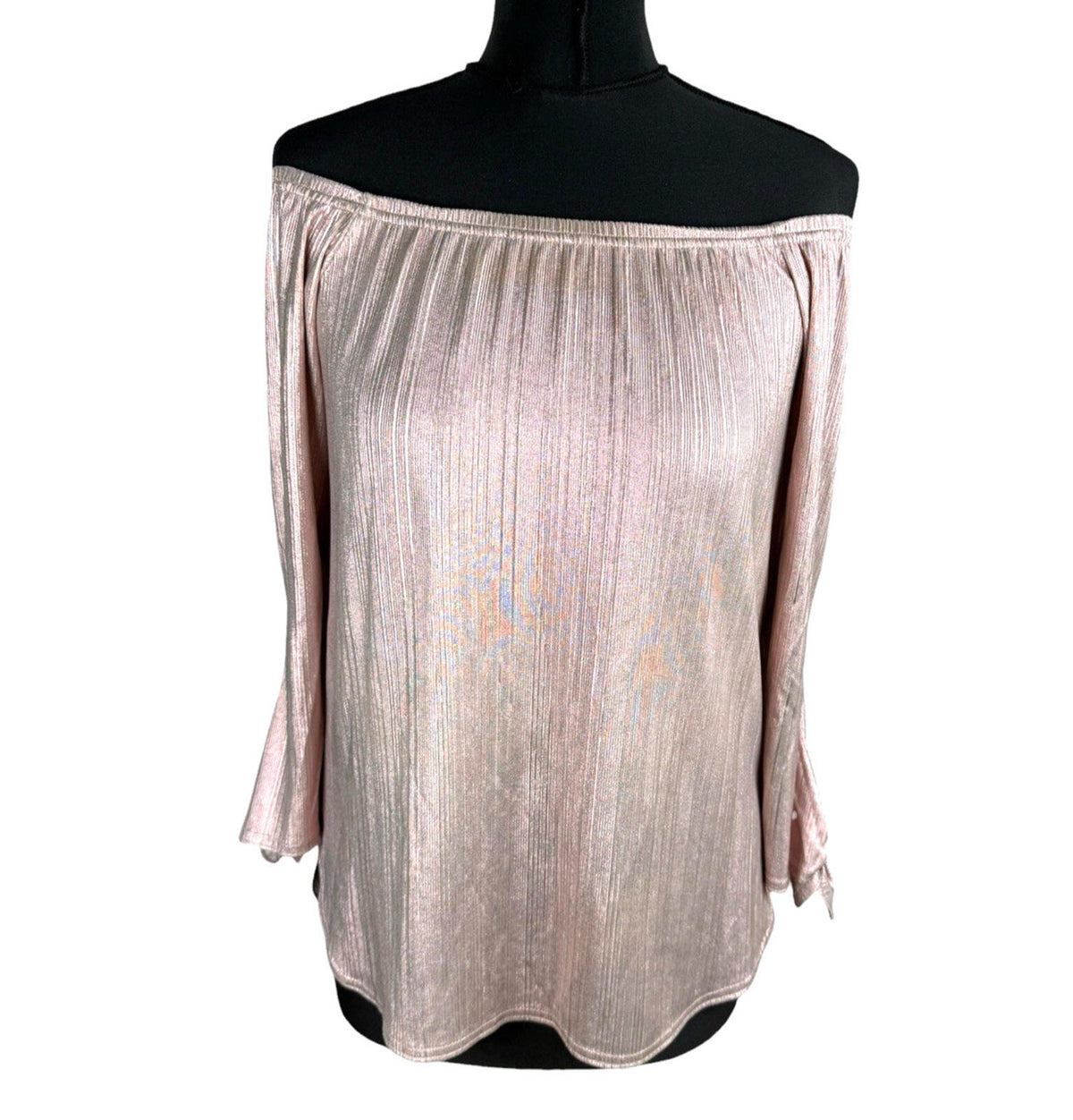 New Look Metallic Top Women's UK Size 10 Off Shoulder 3/4 Sleeve Rose Gold