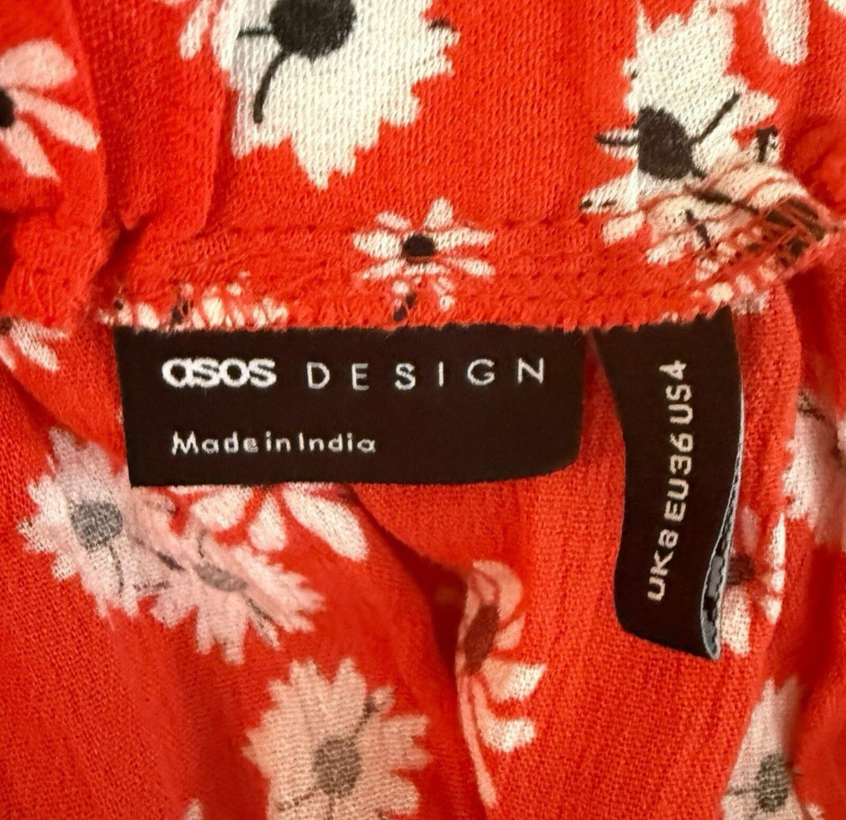 ASOS Red ASOS Square Neck Crinkle Smock Top Women's UK Size 8 Red Floral Elasticated Cuff