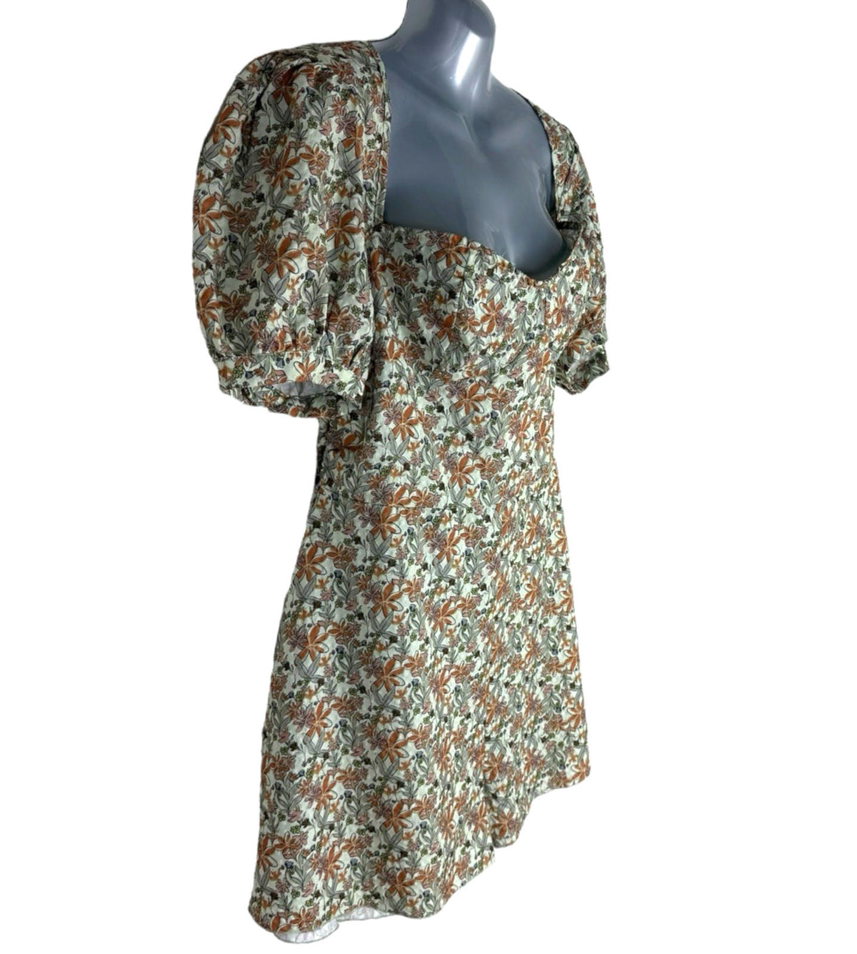 Pretty Little Thing Floral Playsuit Backless Puff Sleeve Women's UK Size 16