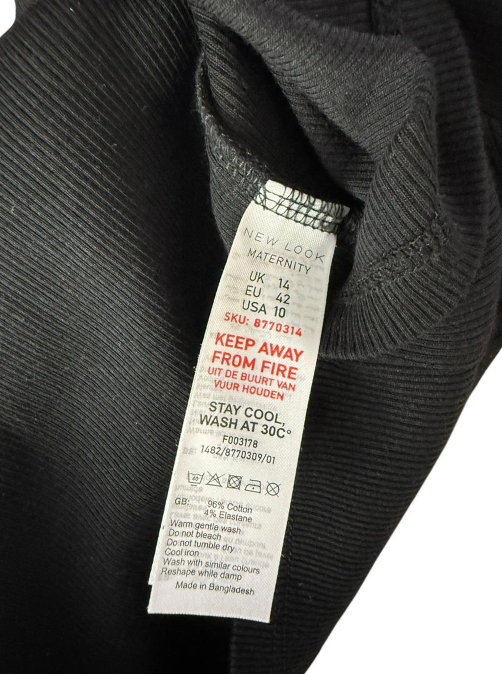 New Look Maternity Dress Black Ribbed Stretch Long Sleeve Women’s UK Size 14