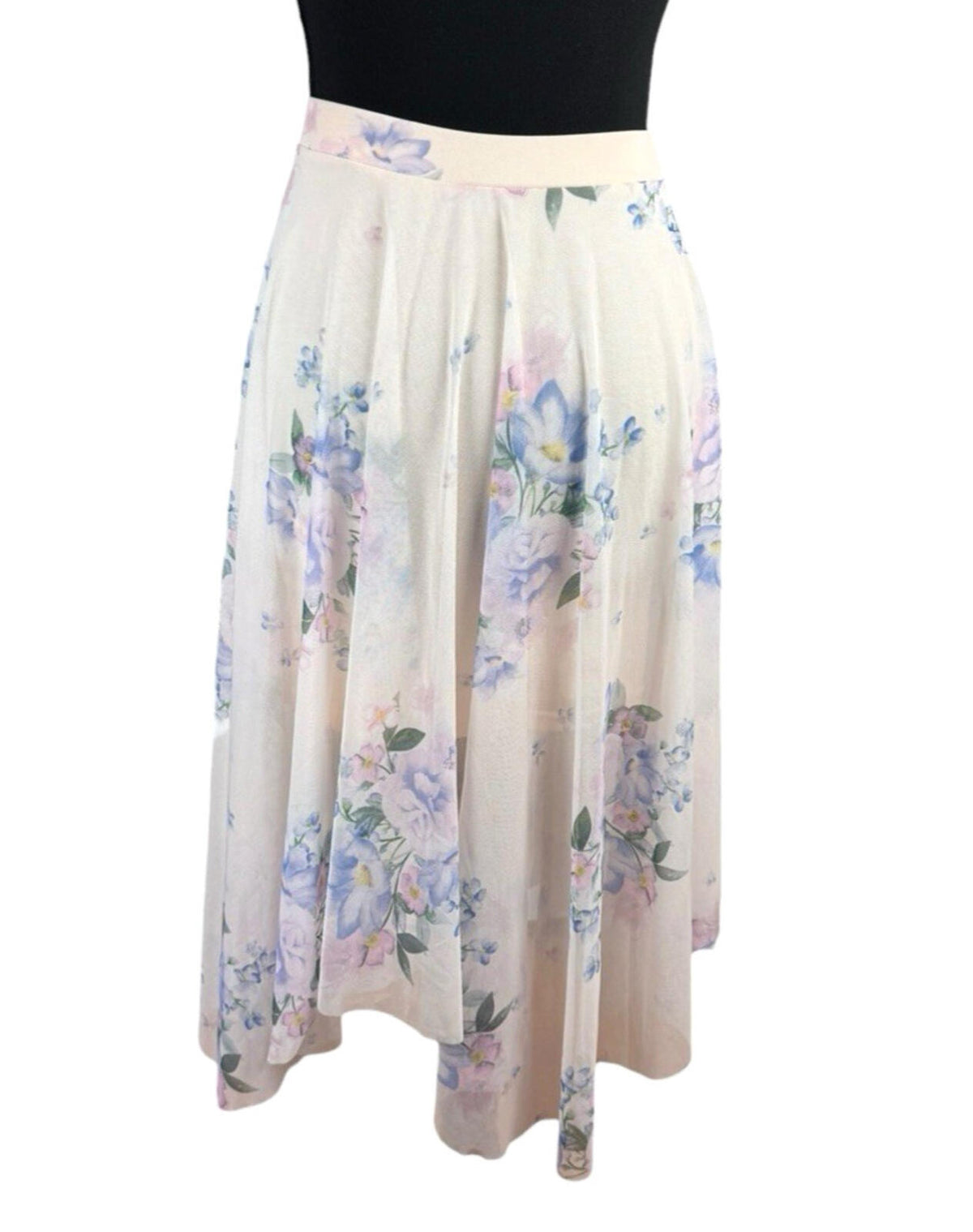 New Look Chiffon Midi Skirt Women's UK Size 8 Elastic Waist Lined Floral Pastel