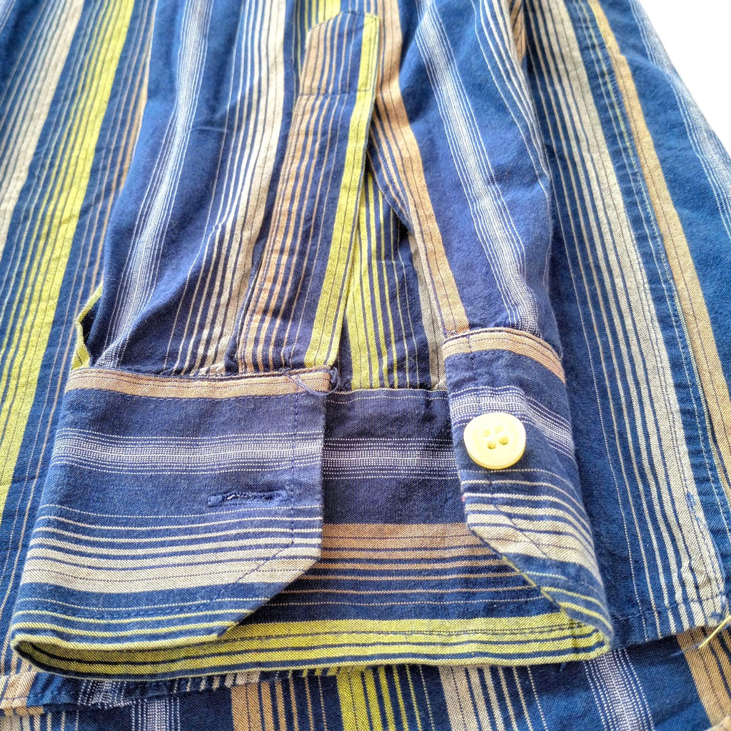 French Shirt Long Sleeve Blue Striped Pocket UK Men's Size 2XL XXL Collar 15"