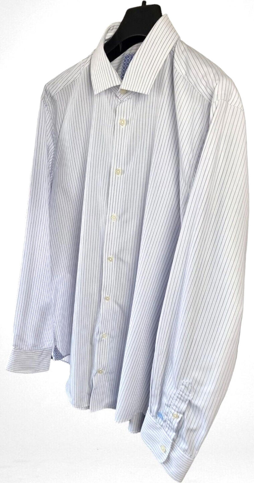 LUPI ROMANI Shirt Men's UK Size XL Slim Fit Non Iron Formal Striped Long Sleeve