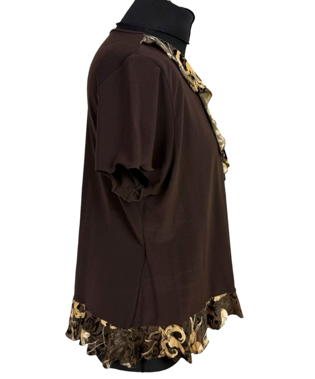 Saksos Skirt And Top Co-Ord Set Women's UK Size XL Stretch Floral Frill Brown