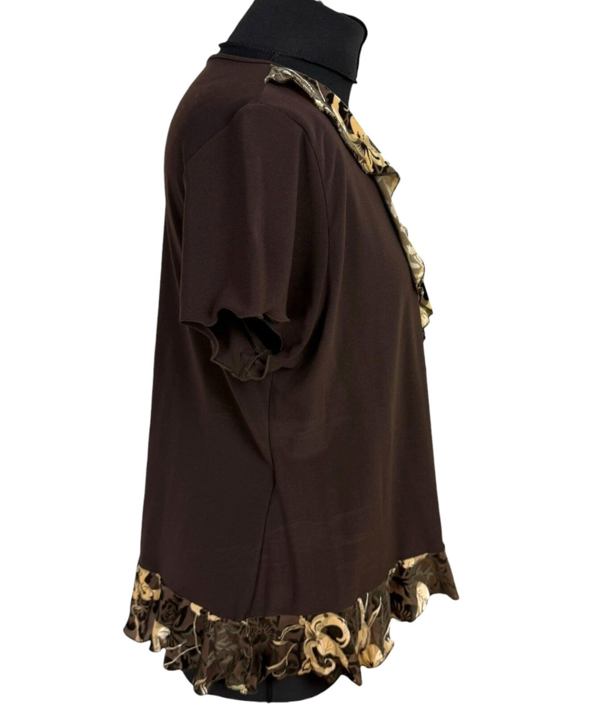 Saksos Skirt And Top Co-Ord Set Women's UK Size XL Stretch Floral Frill Brown