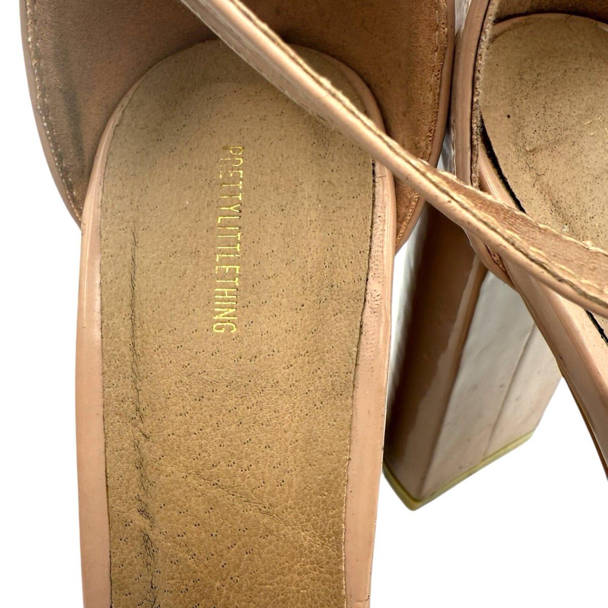Pretty Little Thing Block Heel Shoes Women's UK Size 4 Open Toe Nude