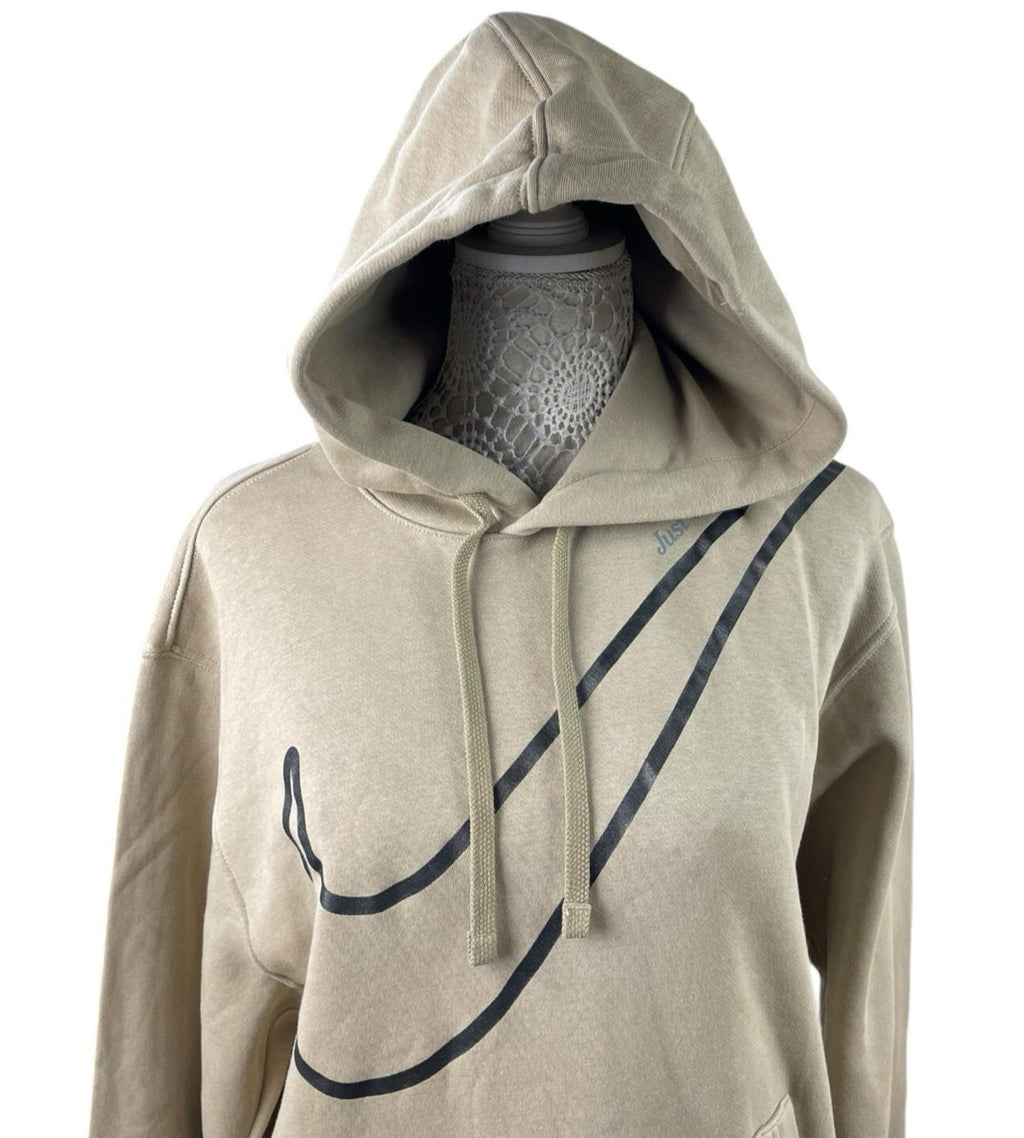 Nike Swoosh Hoodie Fleece Lined Jersey Beige Stone Women's UK Size S