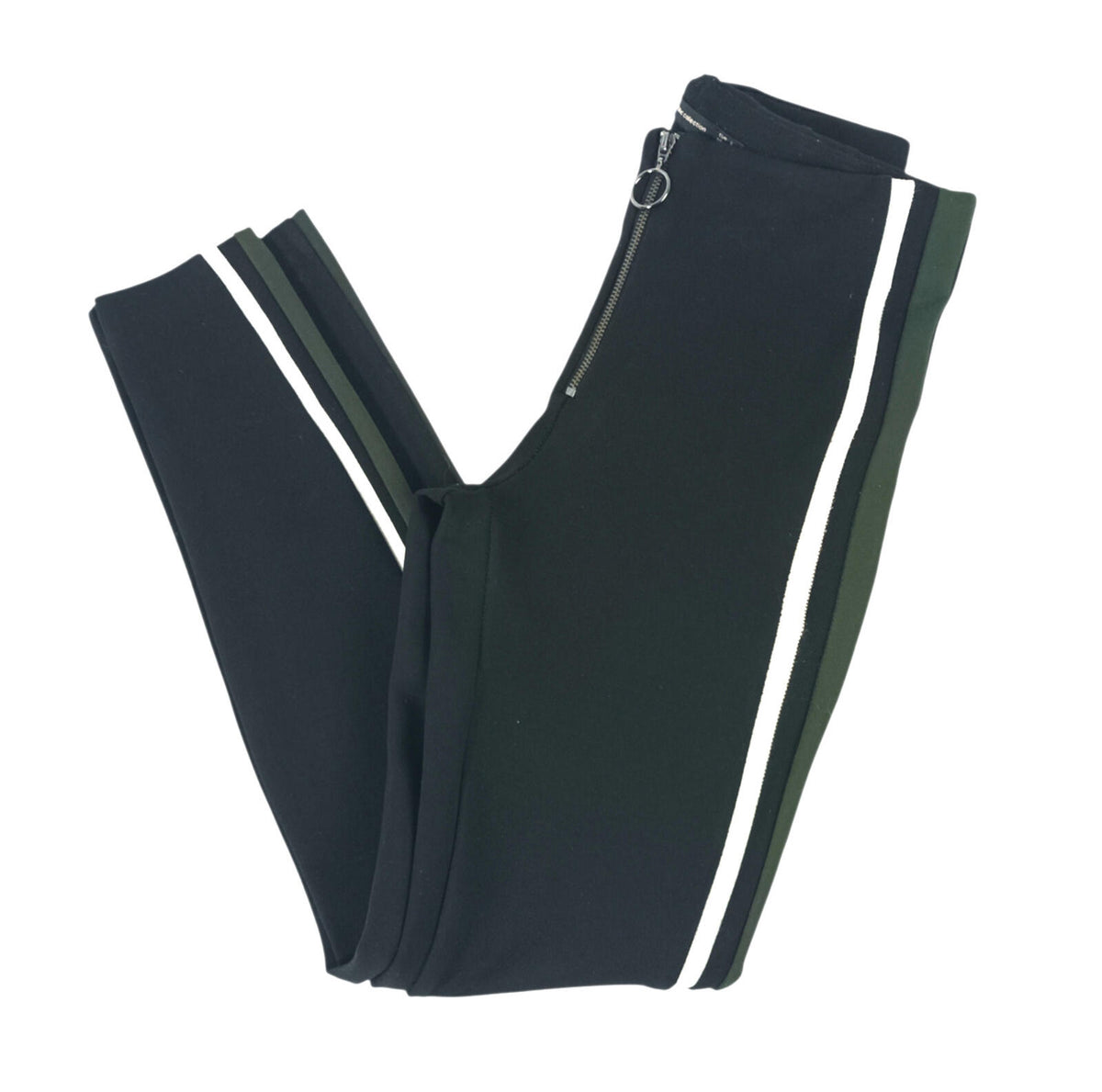 Zara Striped Jog Pants Women's UK Size S Black Zip Front Comfy Fit Jersey Jogger