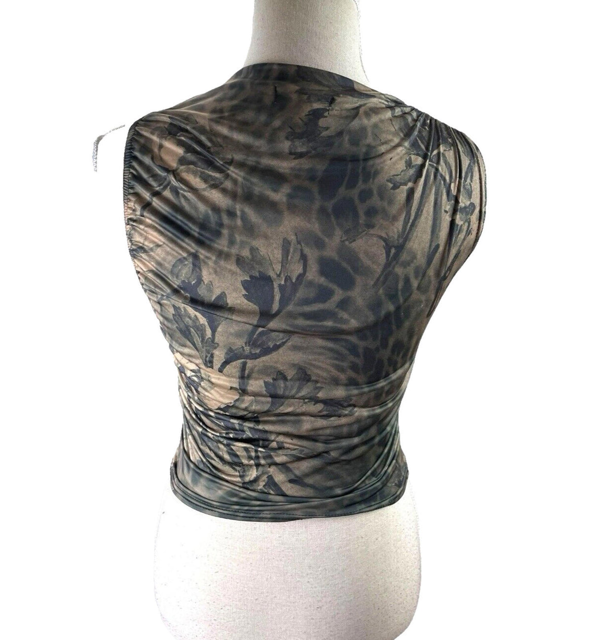 Pretty Little Thing Khaki Satin Tank Top High Neck Stretch Women's UK Size 8