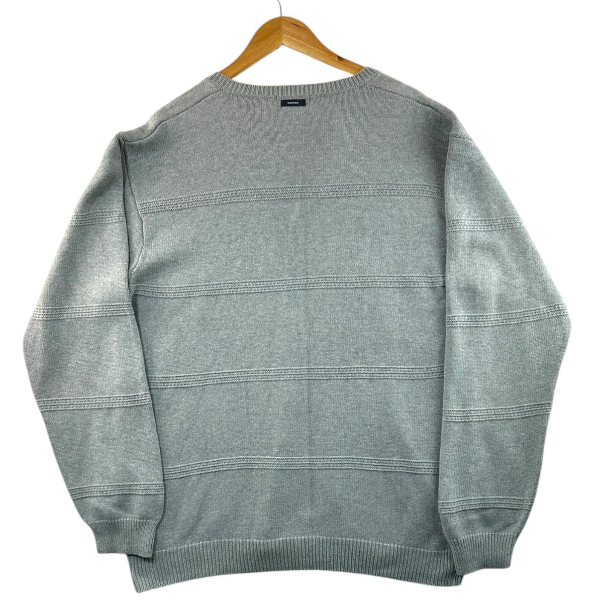 Nautica Gray Nautica Knit Jumper Men's UK Size XL Grey Stripe Long Sleeve 100% Cotton Sweater