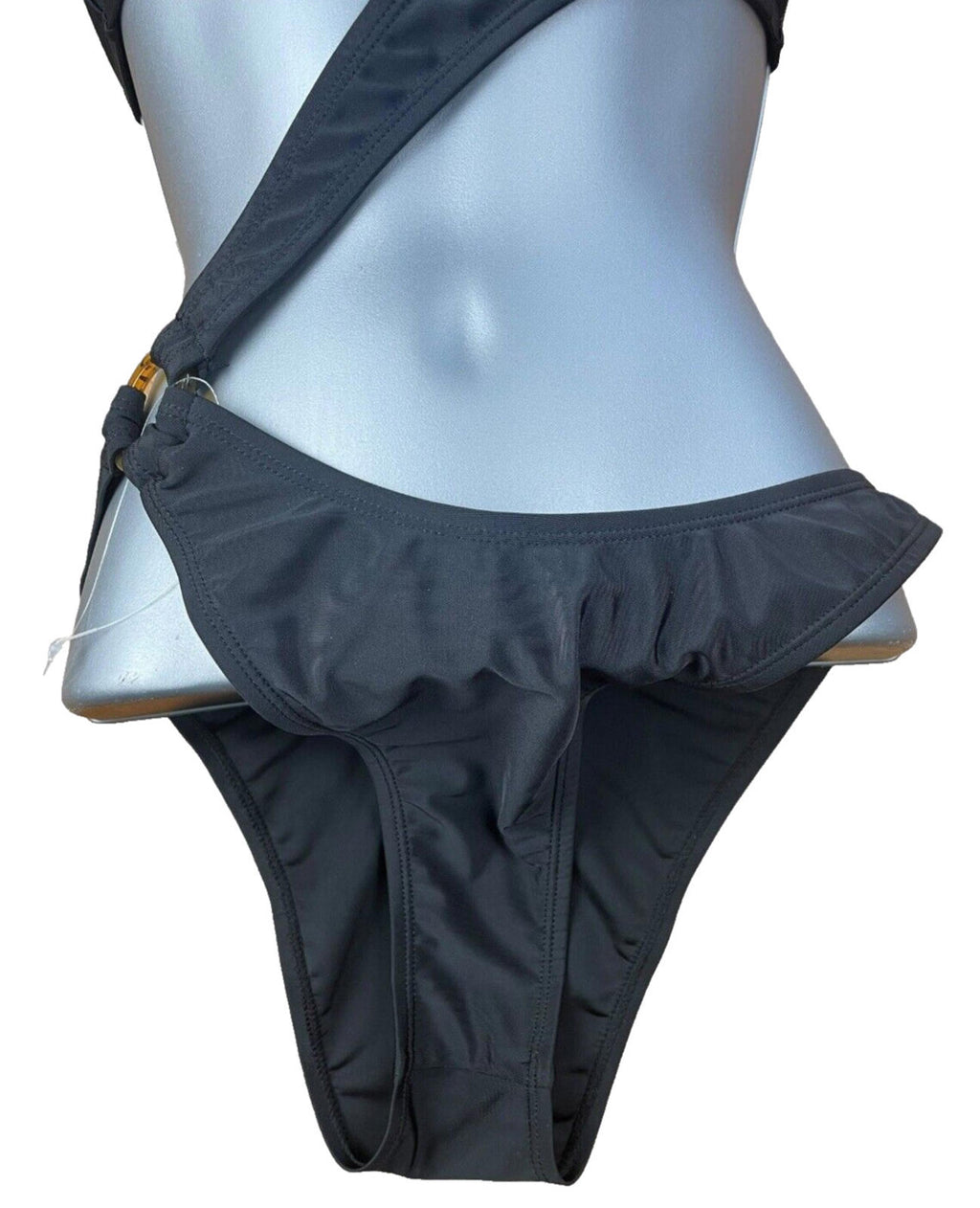 Black Cut Out Side Swimsuit D Ring Padded One Shoulder Women's UK Size 8