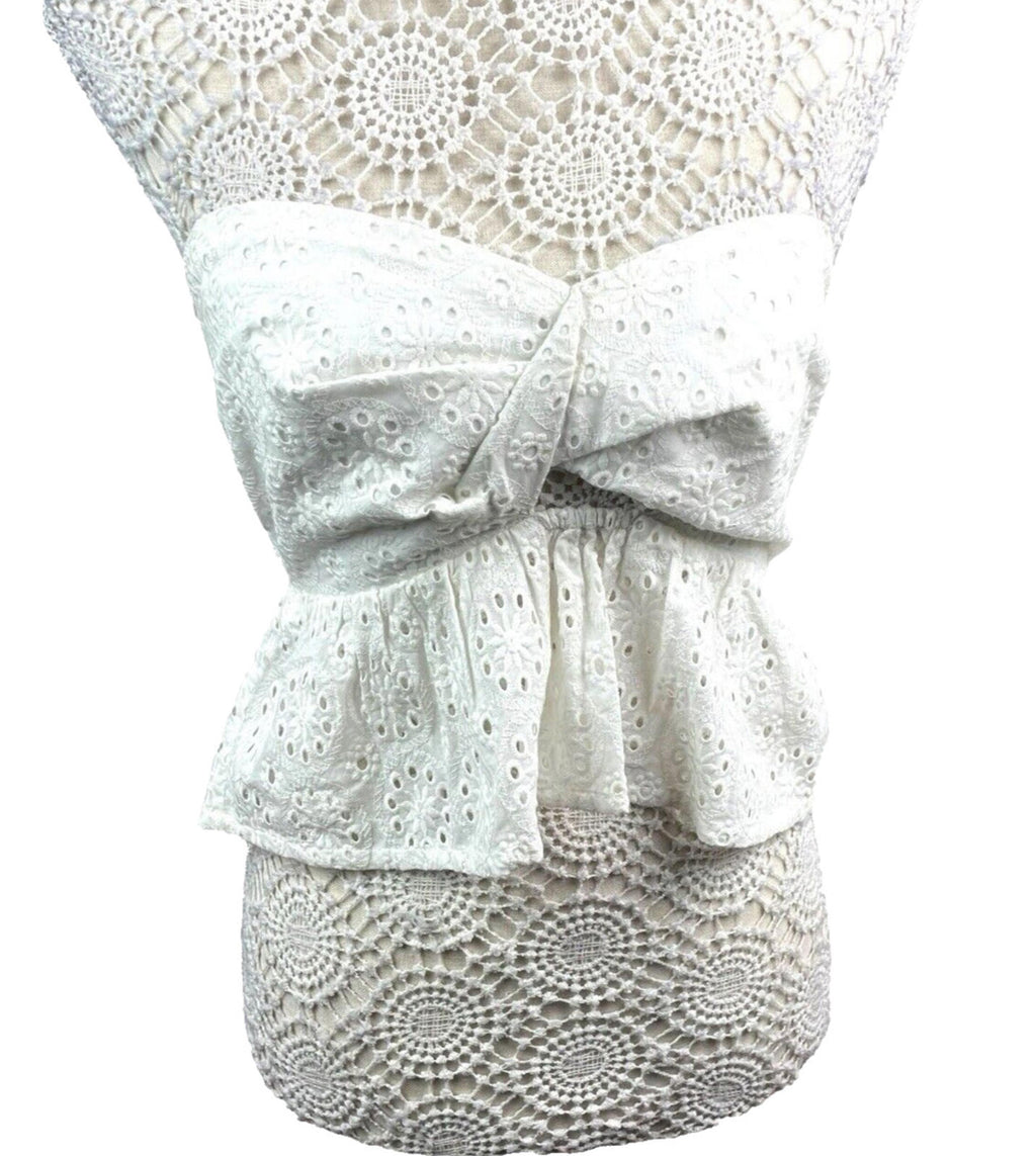 White Strapless Peplum Top Embroidered Daisy Design Women's UK Size 8