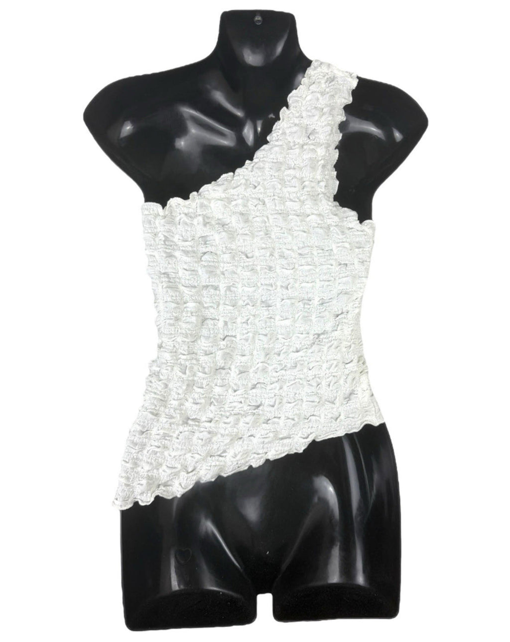 Divided White One Shoulder Top Textured Women's UK Size XS