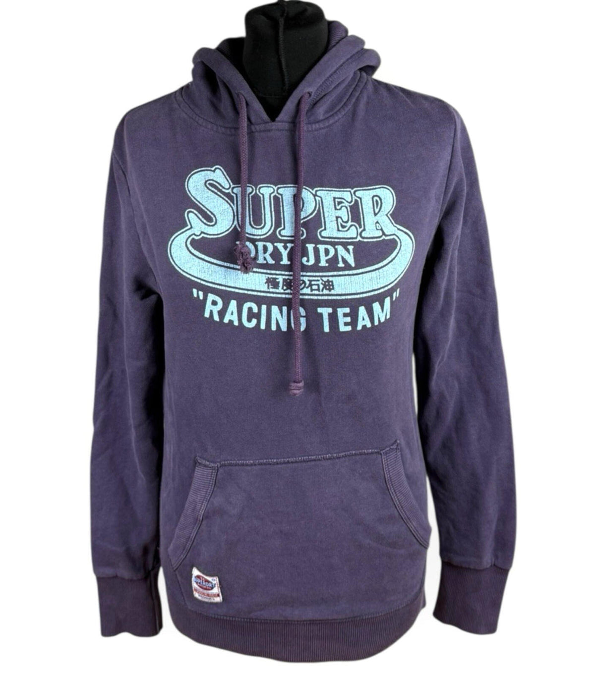Super Dry Hoodie Women's UK Size S Logo Print Fleece Lined Jersey Purple