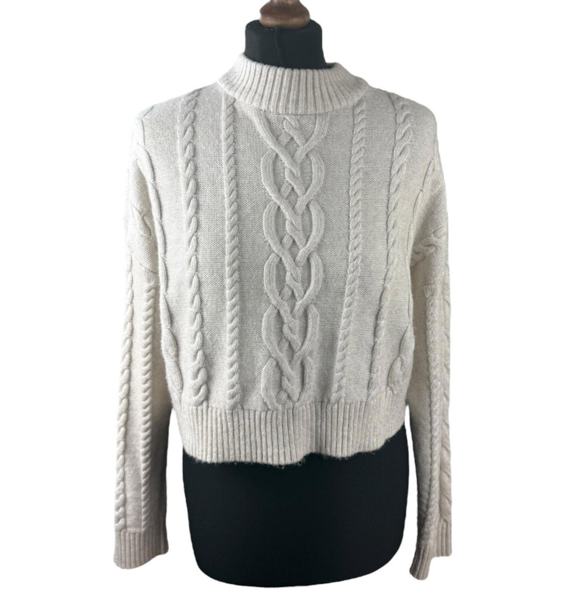 Primark Beige Aran Knit Jumper Cropped Long Sleeve Women's UK Size S