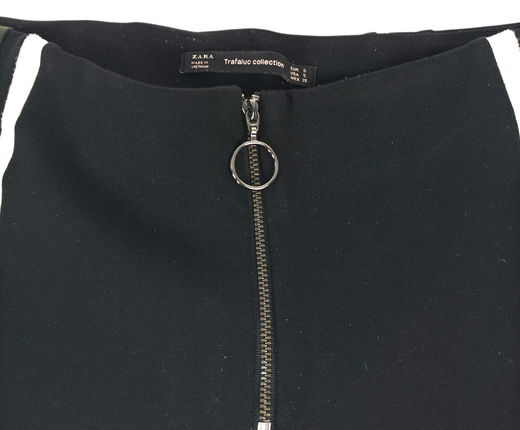 Zara Striped Jog Pants Women's UK Size S Black Zip Front Comfy Fit Jersey Jogger