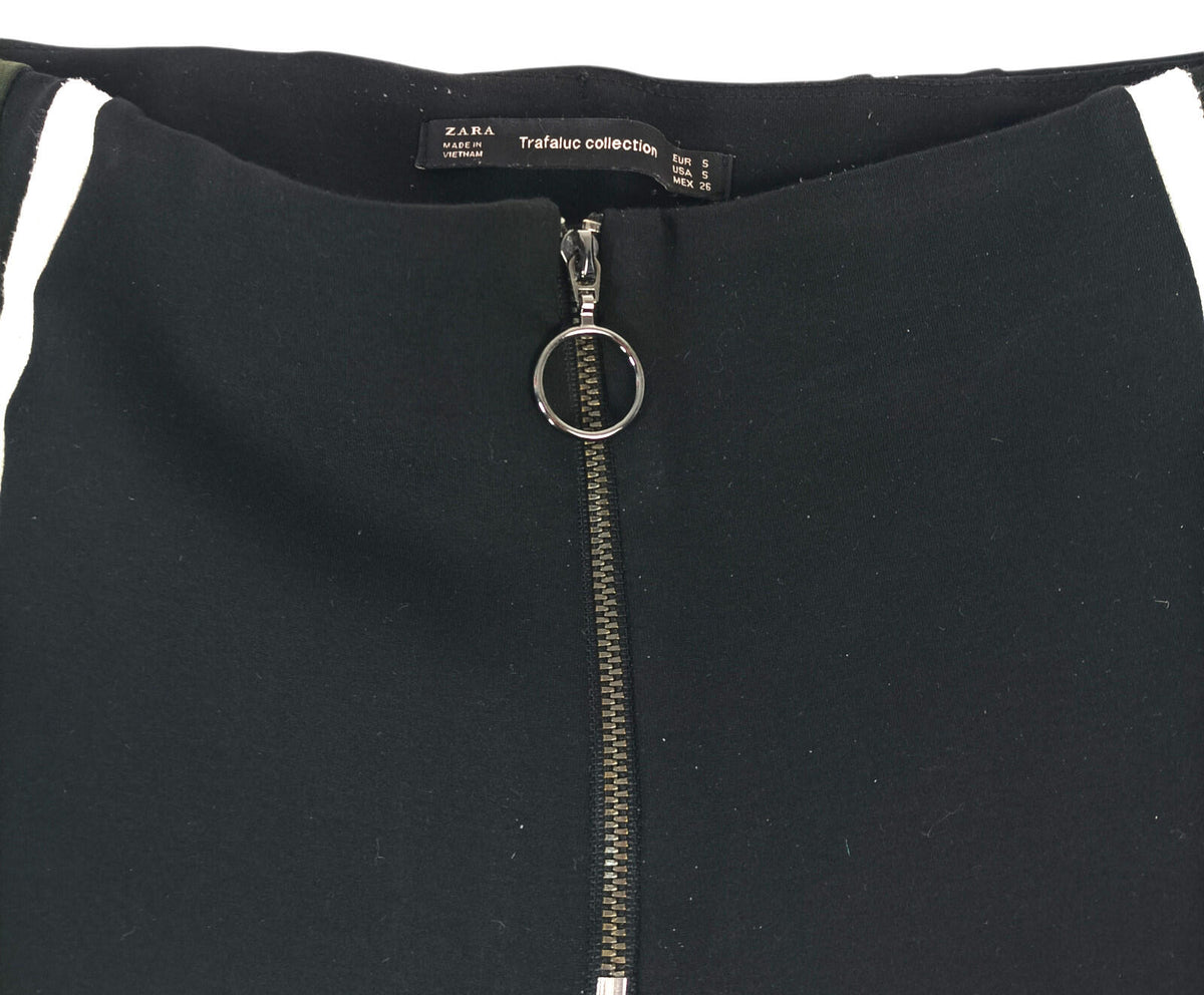 Zara Striped Jog Pants Women's UK Size S Black Zip Front Comfy Fit Jersey Jogger