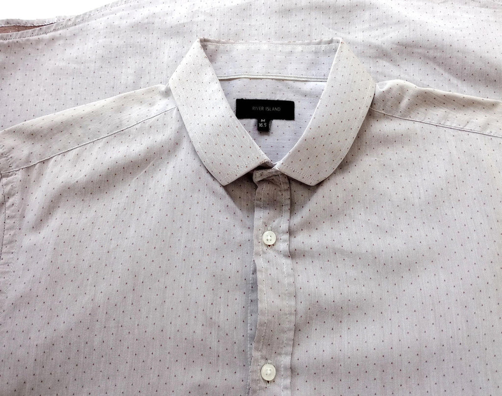River Island Shirt Beige Long Sleeve 100% Cotton Men's UK Size M Geometric